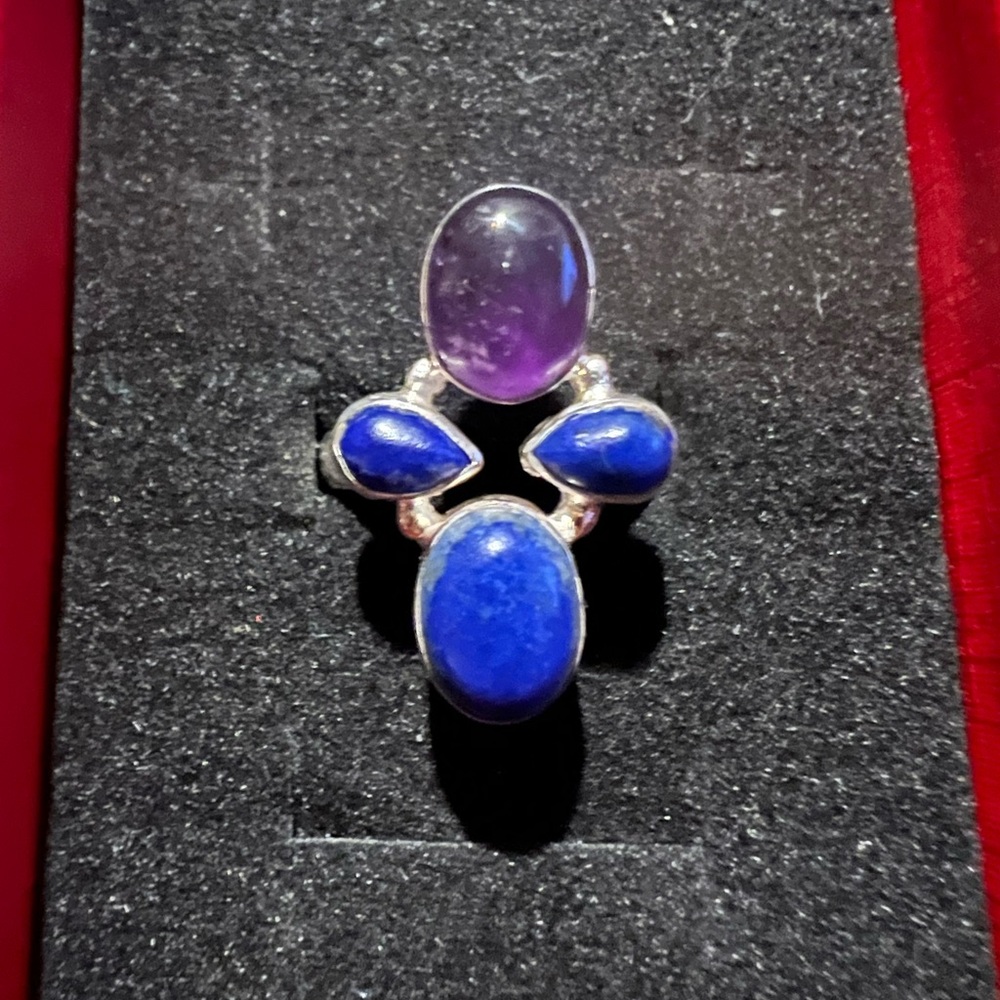 Lapis Lazuli Amethyst 6.5 Sterling Silver Ring